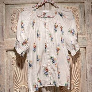 EUC Madewell Smocked Button-Down Top /2X, Nosegay Floral Antique Lace/